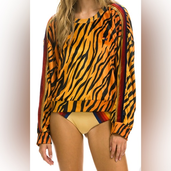 #106 Aviator Nation Classic Velvet Relaxed Tiger Print - Size Small - Picture 1 of 7